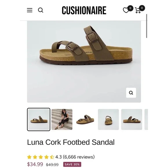 Cushionaire Luna Brown Vegan Suede Cork Footbed Sandal Womens 9.5M NEW - Picture 2 of 10